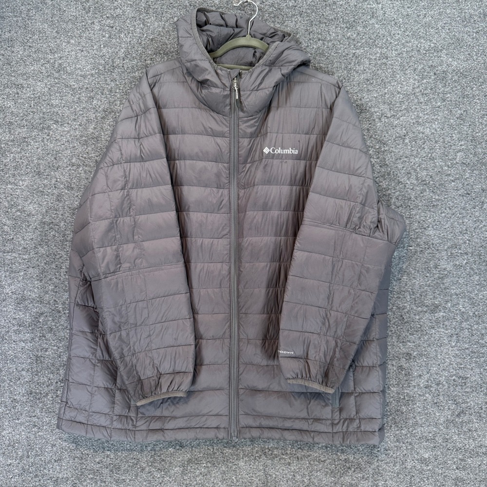 Columbia Puffer Jacket Womens 2X Gray 590 TurboDown Hooded Coat Plus Size